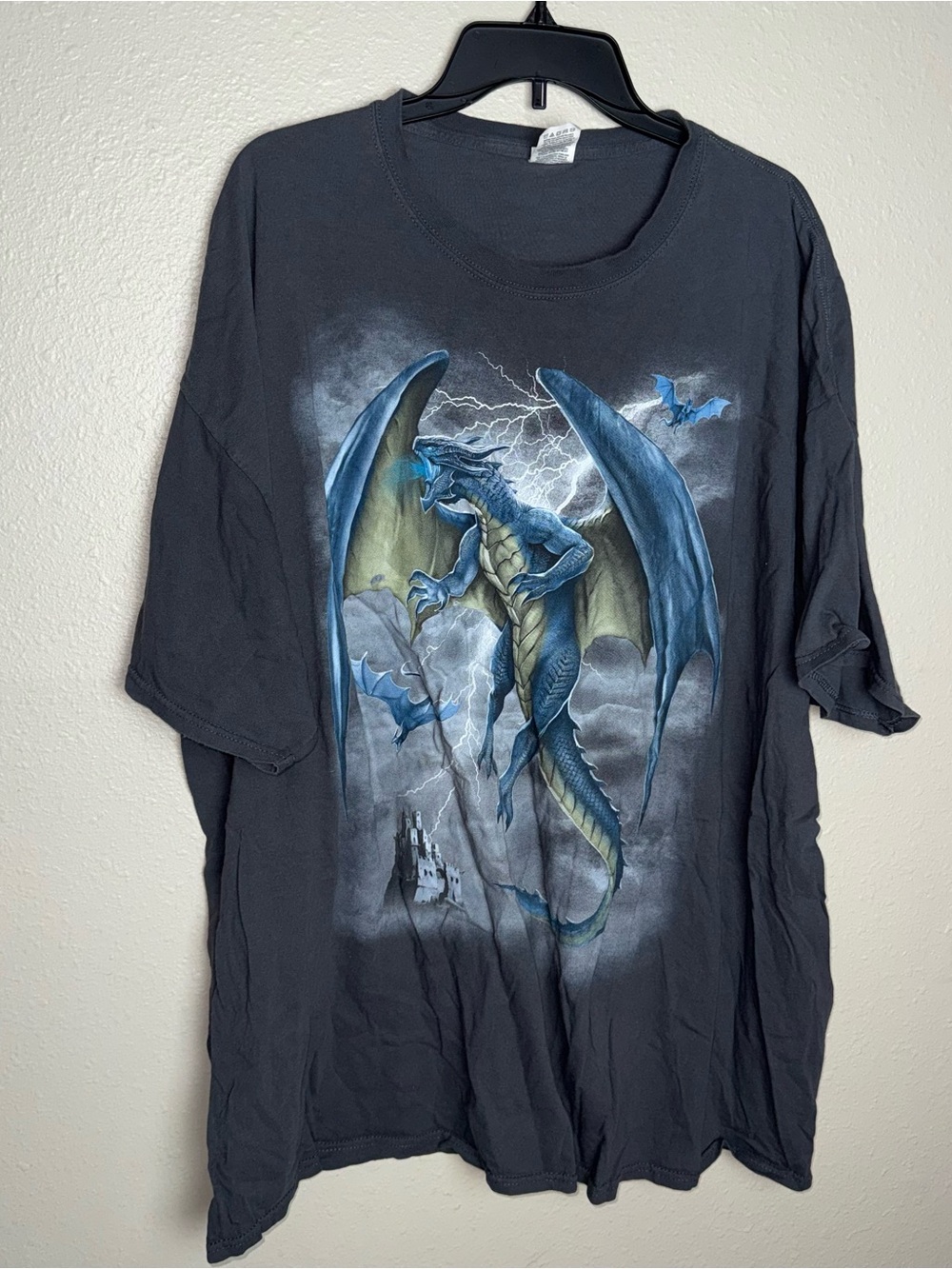 Vintage Fruit of the Loom Graphic Tee with Blue Dragons Print